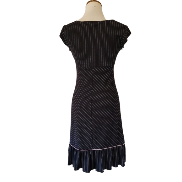 90's Black and Pink Stripe Empire Waist Cap Flutter Sleeve‎ Midi Dress - Picture 6 of 6